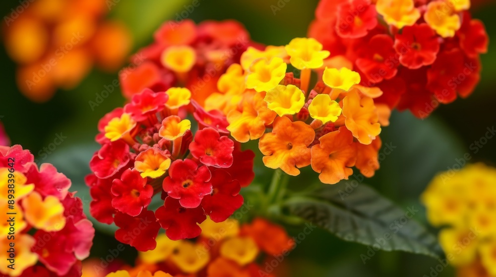 Bright red and yellow Lantana flowers in full bloom Bright red and yellow Lantana flowers in full bloom