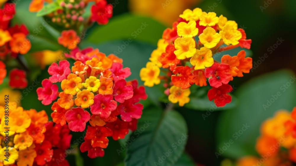 Bright red and yellow Lantana flowers in full bloom Bright red and yellow Lantana flowers in full bloom