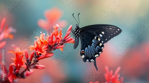 Butterfly perched on red wildflowers