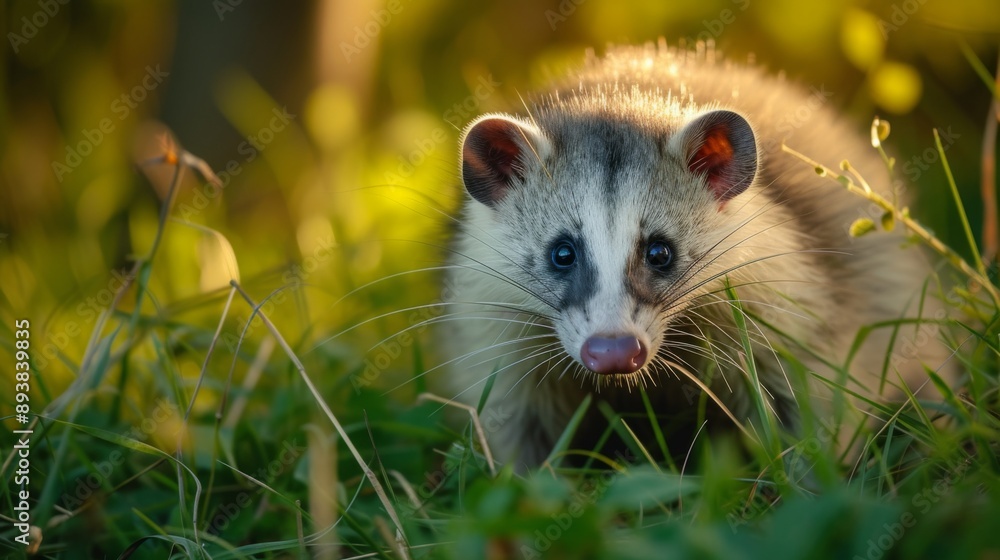 Virginia opossum foraging in the grass Virginia opossum foraging in the grass