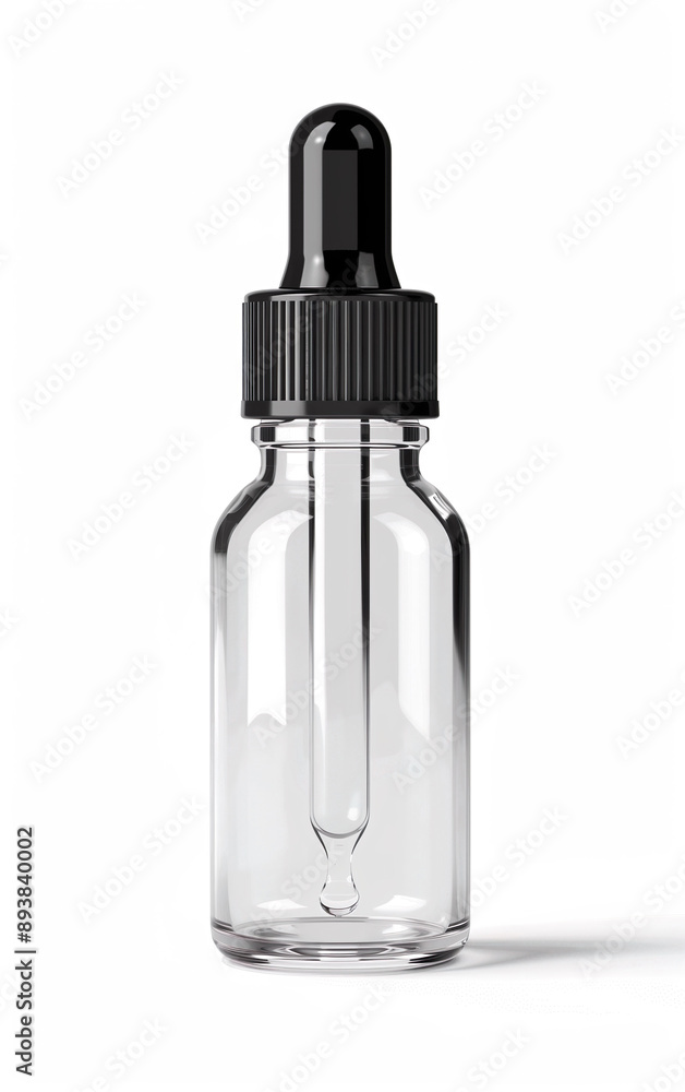 Transparent Glass Bottle with Dropper: Isolated Medical Container for Liquid Medicine on a White Background Transparent Glass Bottle with Dropper: Isolated Medical Container for Liquid Medicine on a White Background