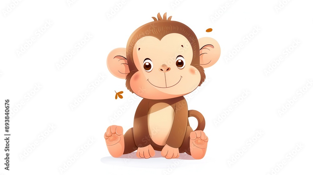 Naklejka premium Smiling cute monkey, cartoon, illustration on a white background 