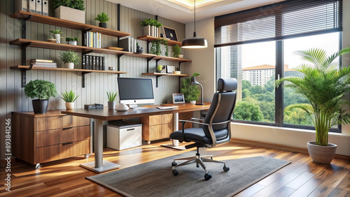 modern office interior with furniture, Innovative Home Office with Ergonomic Furniture and Tech Gadgets