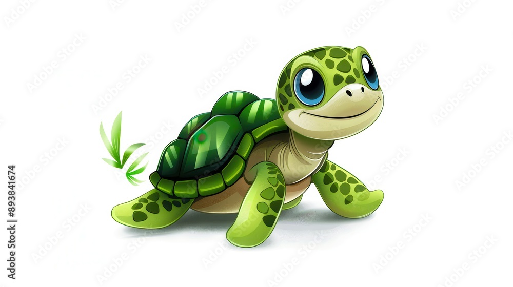 Obraz premium Cute smiling turtle, cartoon, illustration on a white background