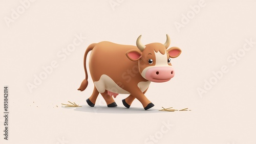 A Cute Cartoon Cow 3d Character illustration on plain background, funny cow character 3d rendering. photo