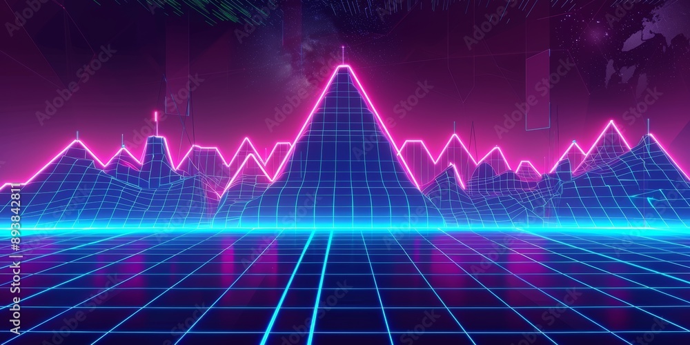 Naklejka premium Scifi and cyber vintage neon frame wallpaper with equalizer effect