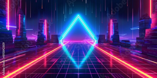 Scifi and cyber vintage neon frame wallpaper with equalizer effect