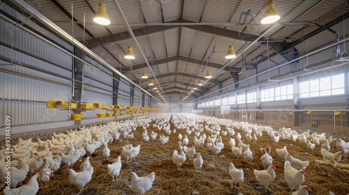 The poultry in an industrial barn