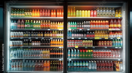 drinks sodas beverages fridge   in a convenience store