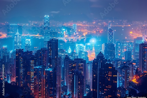 Wallpaper Mural Vibrant Nightscape: A Mesmerizing View of City Lights and Modern Architecture Torontodigital.ca