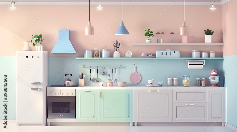 Pastel Kitchen with Modern Appliances Pastel Kitchen with Modern Appliances