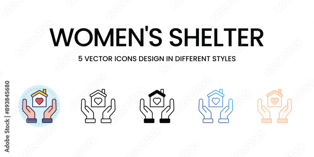 Women's Shelter Icons set in different style vector icon stock illustration Women's Shelter Icons set in different style vector icon stock illustration