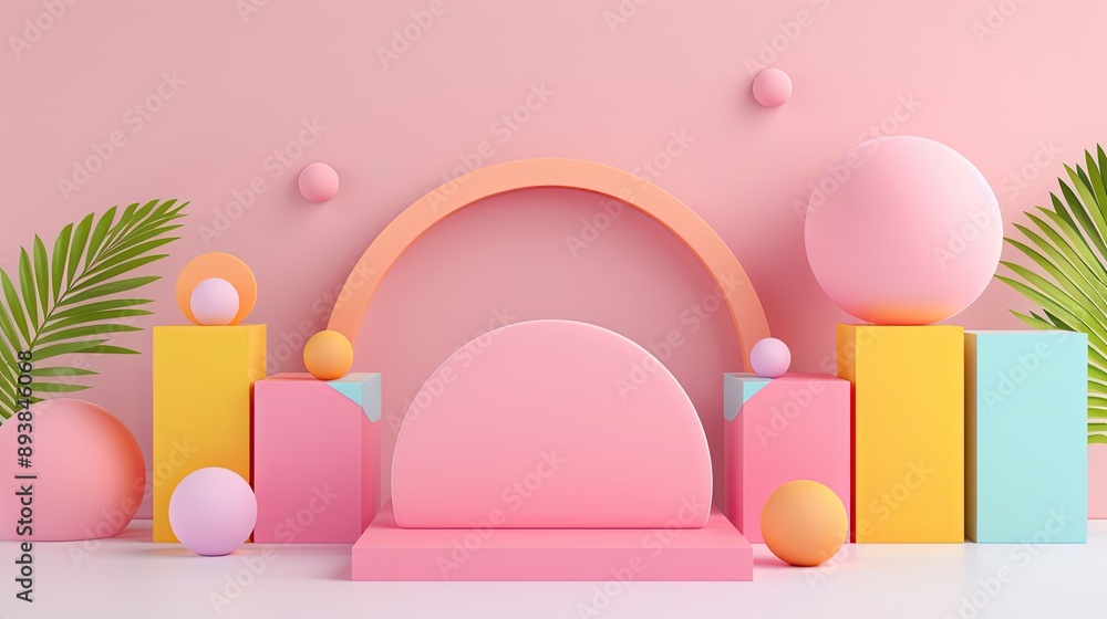 Geometric 3D shapes with bold retro gradients, creating a lively abstract background Geometric 3D shapes with bold retro gradients, creating a lively abstract background