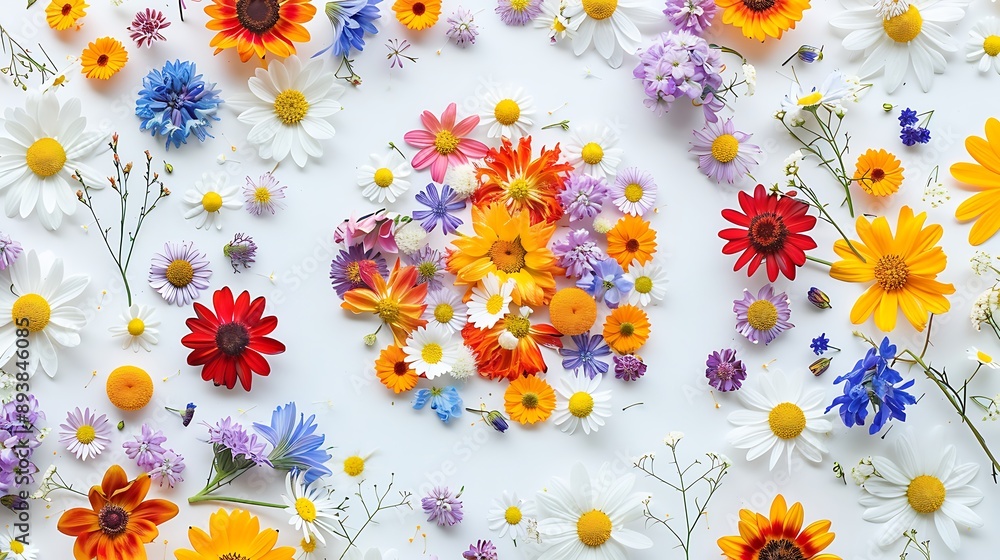 Obraz premium Colorful Summer Flower Bouquet on a White Background