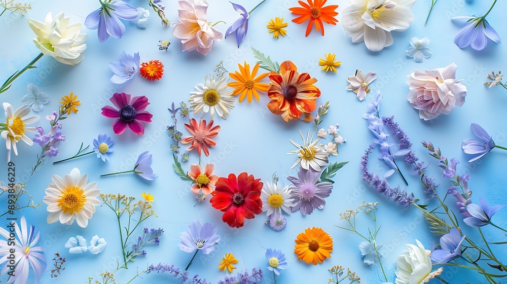 Floral Arrangement on Blue Background Floral Arrangement on Blue Background