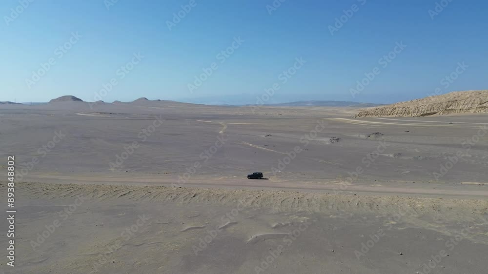 Aerial Ocucaje Desert Peru Jeep Isolated Aerial Ocucaje Desert Peru Jeep Isolated