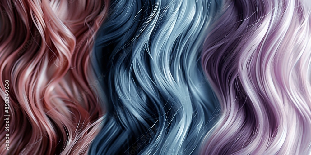 A close up of three different colored wavy hair A close up of three different colored wavy hair