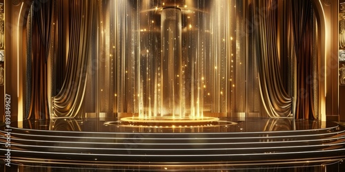 elegant podium with golden curtains on stage in luxurious theater interior © AIRealms