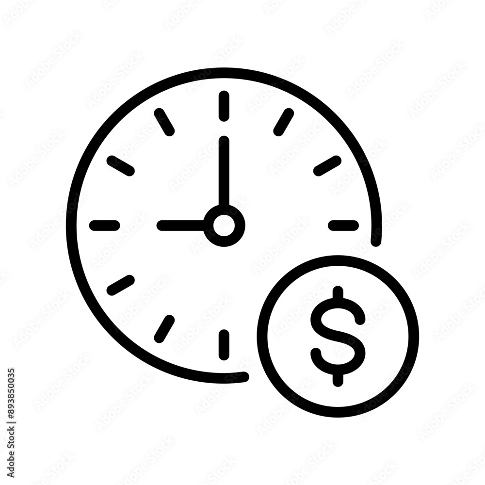 Black single time is money line icon, simple long term finance flat design illustration pictogram vector for app logo ads web button ui ux interface elements isolated on white background Black single time is money line icon, simple long term finance flat design illustration pictogram vector for app logo ads web button ui ux interface elements isolated on white background