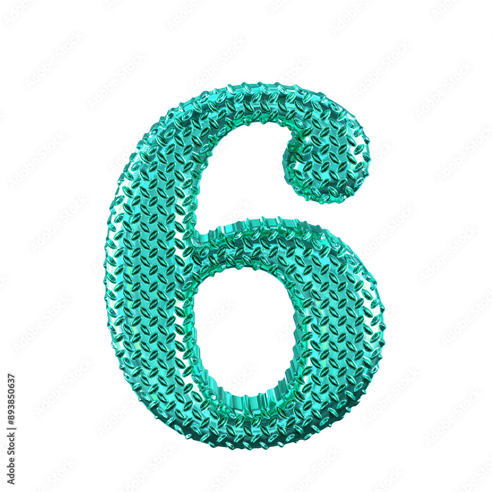Turquoise ribbed symbol. number 6 Turquoise ribbed symbol. number 6