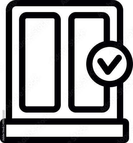 Simple icon of a turnstile gate entrance with a check mark, indicating approval for access