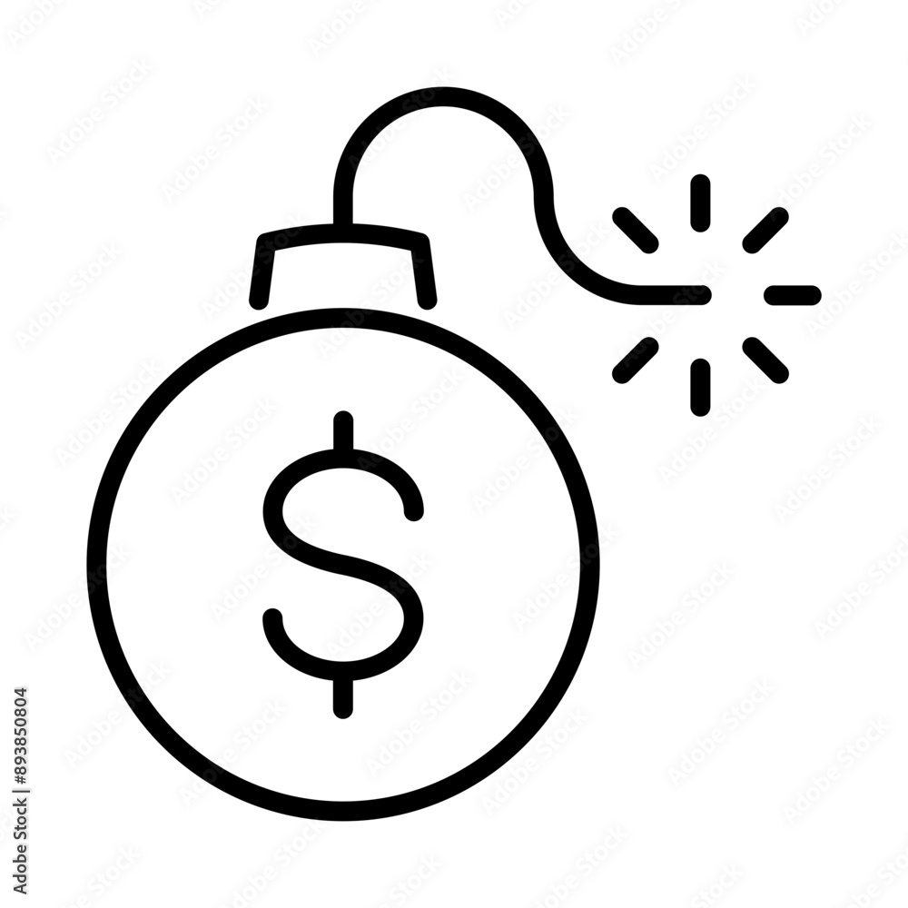 Black single exploding money bomb line icon, simple economic recession flat design pictogram vector for app logo ads web webpage button ui ux interface elements isolated on white background Black single exploding money bomb line icon, simple economic recession flat design pictogram vector for app logo ads web webpage button ui ux interface elements isolated on white background