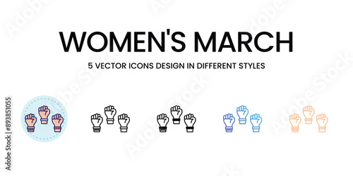 Women's March Icons set in different style vector icon stock illustration