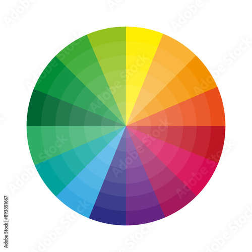 Color wheel chart. Gradient spectrum circle. Rainbow hues diagram. Vibrant vector illustration.