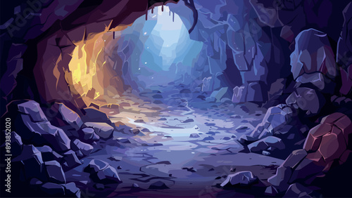Dark Stone Cave Cartoon Background Spooky Underground Setting Rocky Cavern Mysterious Cave Adventure Gaming Scene Graphic Design Elements Video Game Background Dark Cave Icons