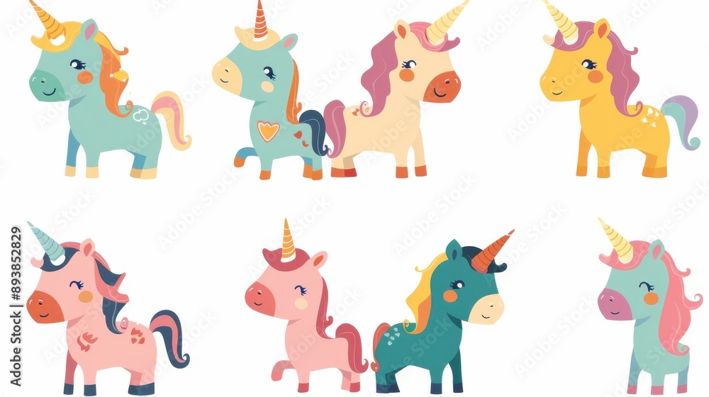 Naklejka premium set cute unicorns generated-ai