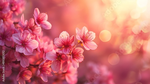 Delicate Pink Blossoms Bask in the Warm Glow of the Setting Sun