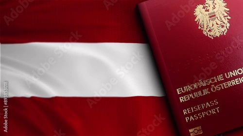 Austria Passport and Austria Flag, Animation.Full HD 1920×1080. 08 Second Long. photo