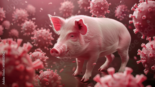 African swine fever, ASFV virus outbreak, infected domestic pig, infectious disease spreading to farm animals photo