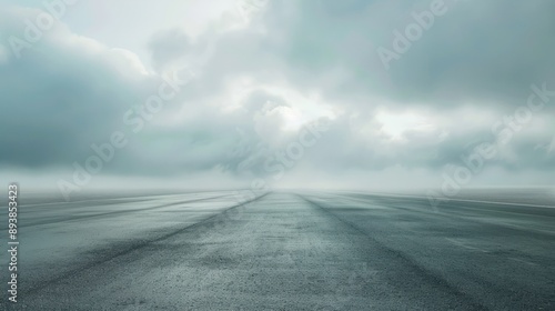 Empty asphalt road in the cloudy sky. Concept of speed and travel