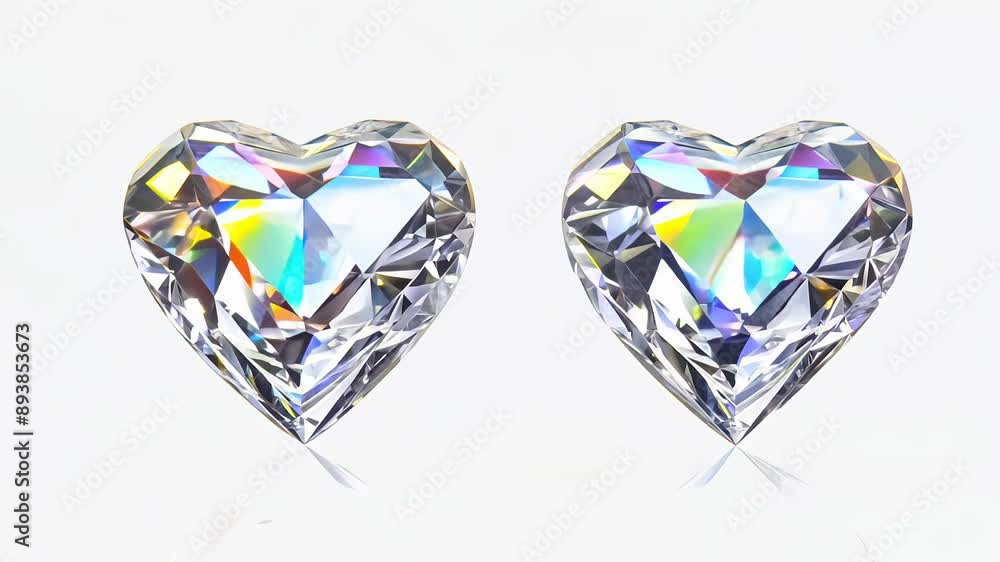 Two heart shaped diamonds are displayed on a white background