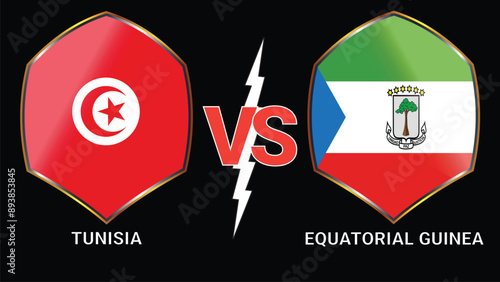 Tunisia vs Equatorial Guinea Soccer football match with Black Background and Versus Flags