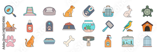 pet shop icons set, Included icons as Aquarium, cat, Dog, Rabbit and more symbols collection, logo isolated vector illustration