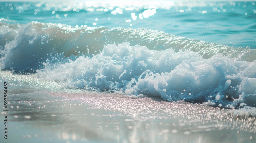 Fototapeta premium Ocean waves crashing against the shore during a bright sunny day