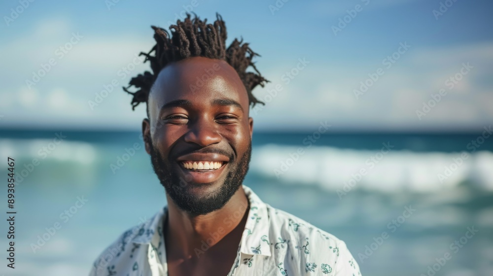 Cheerful black man posing by the sea Cheerful black man posing by the sea