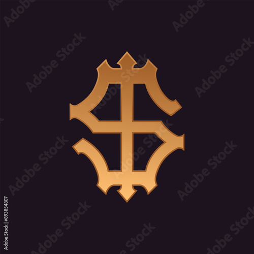 Luxury Letter S logo blended with dollar symbol elements. Elegant gold emblem with royal, premium aesthetic representing wealth, success, exclusivity, and high-end branding.