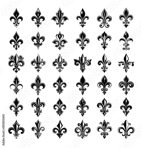Fluer De Lis Icons Set Hand Drawn Simple Style Black Icons On White Background Elegant Design Elements