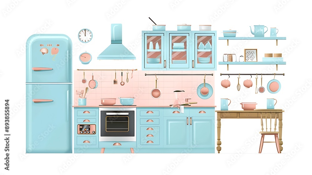 Charming Blue and Pink Kitchen Interior Design Charming Blue and Pink Kitchen Interior Design