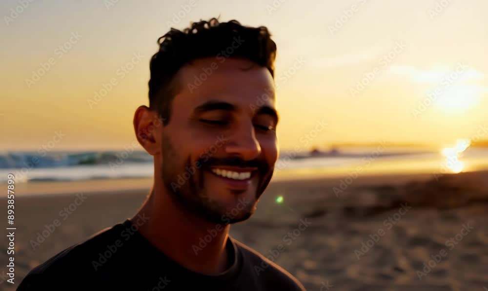 Portrait of smiling middle-eastern man on the beach at sunset Portrait of smiling middle-eastern man on the beach at sunset