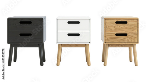 Collection Of Mixed Nightstands Black White And Wooden For Bedroom Interiors And Promotions isolated on transparent background. Generative ai photo