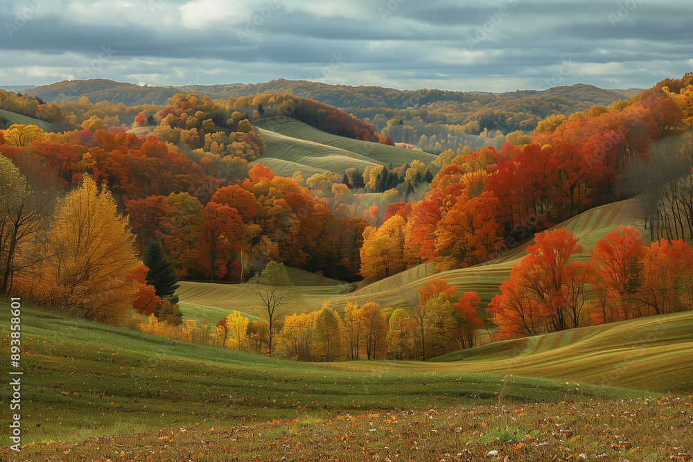 Rolling hills with trees in fall colors Rolling hills with trees in fall colors