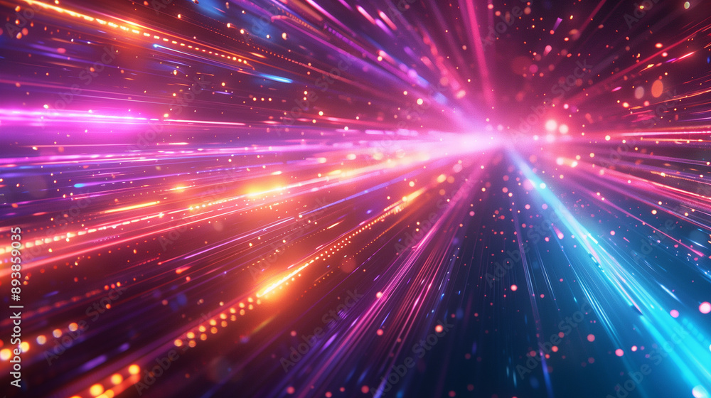 Fototapeta premium Futuristic abstract background, colorful bright neon rays and glowing lines. AI generative