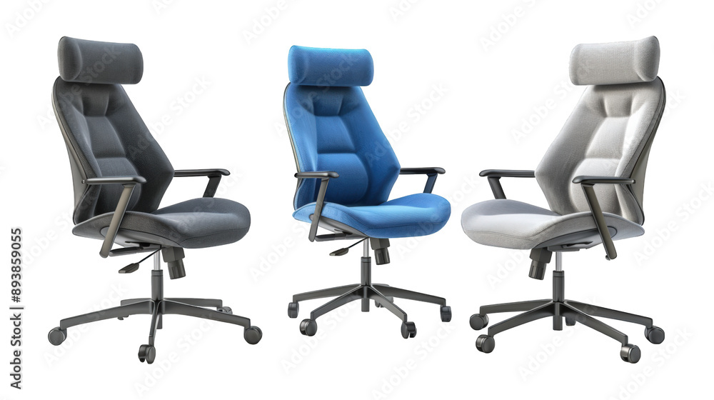 Collection Of Assorted Task Chairs Black Blue And Grey For Productive Workspaces And Marketing isolated on transparent background. Generative ai Collection Of Assorted Task Chairs Black Blue And Grey For Productive Workspaces And Marketing isolated on transparent background. Generative ai