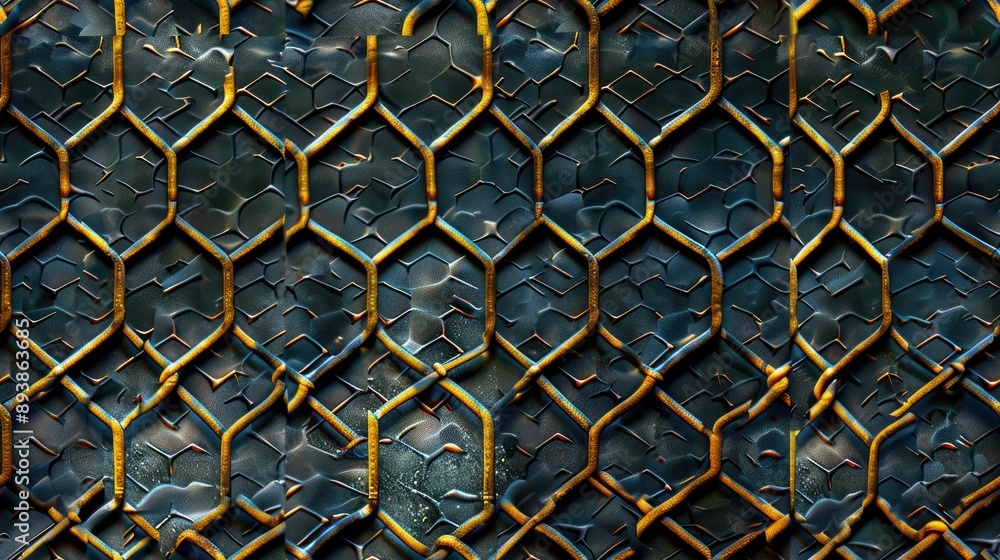 Geometric metal grid with hexagonal patterns Geometric metal grid with hexagonal patterns