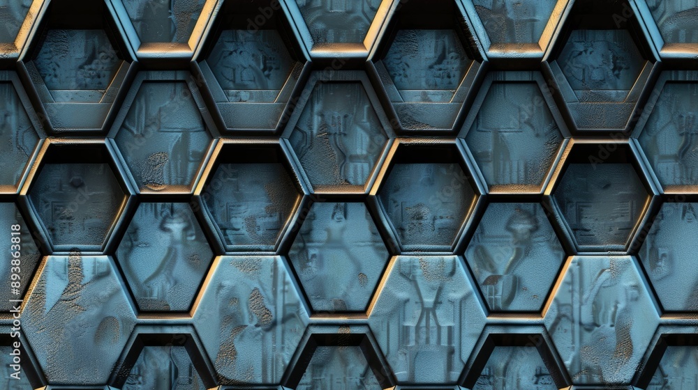 Geometric metal grid with hexagonal patterns Geometric metal grid with hexagonal patterns