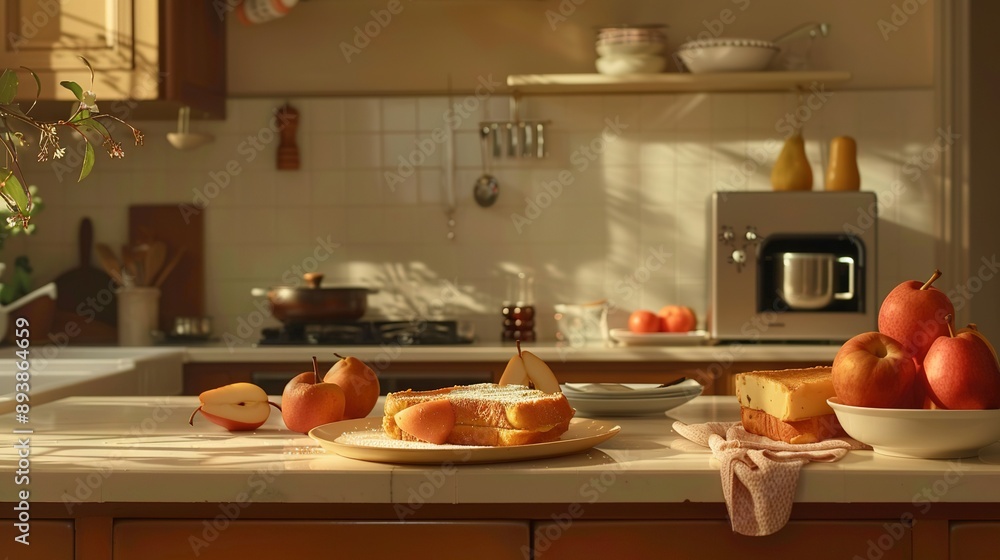 A counter with food and fruit A counter with food and fruit